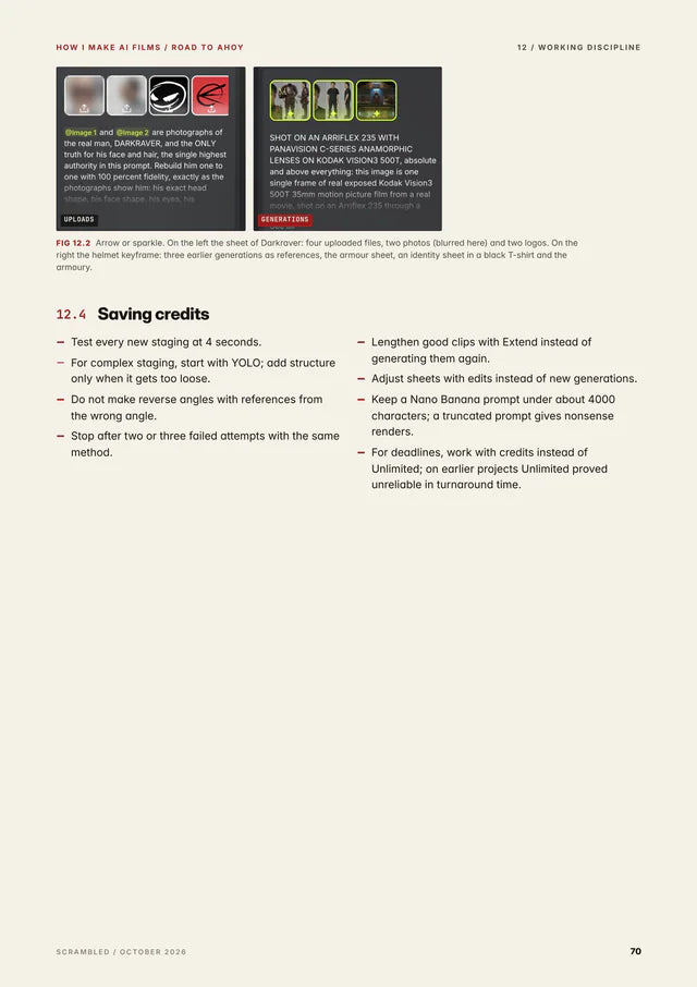 Handbook page 12.4, Saving credits: practical rules for testing shots and spending credits.