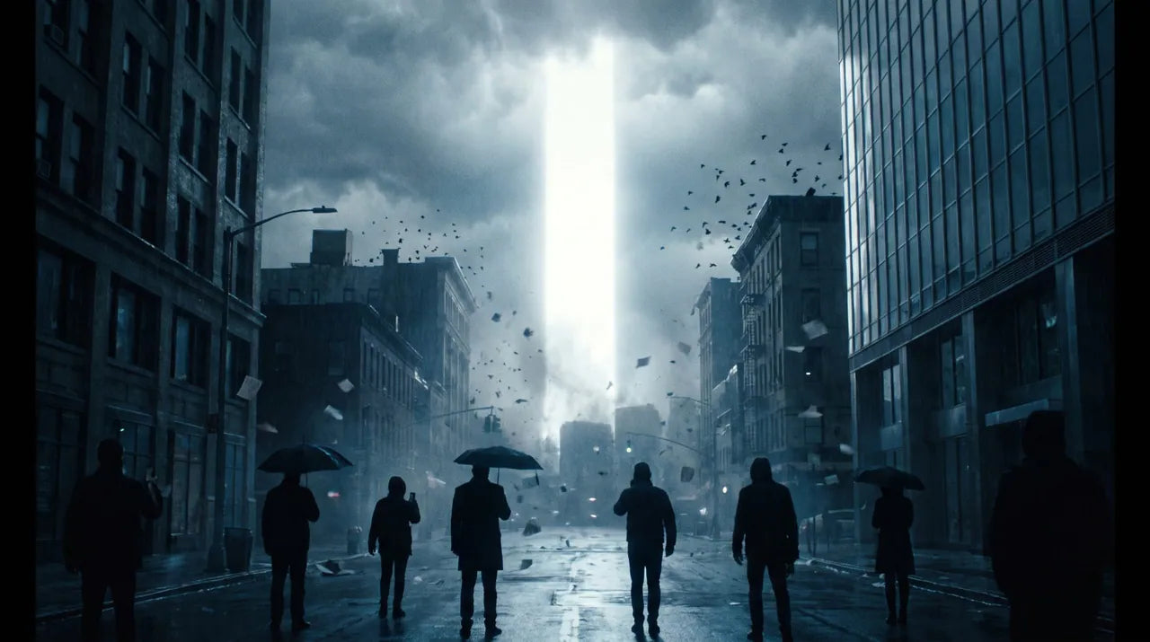 Sacrifice Day 2026: survivors watch a beam of light strike the city on the day it falls.