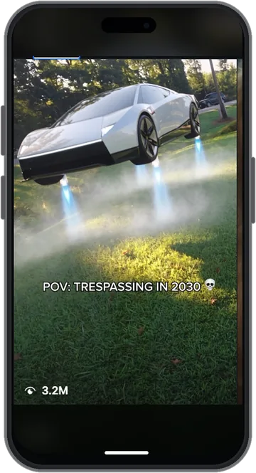 Phone showing the Scrambled Tesla meme reel, 3.2M views